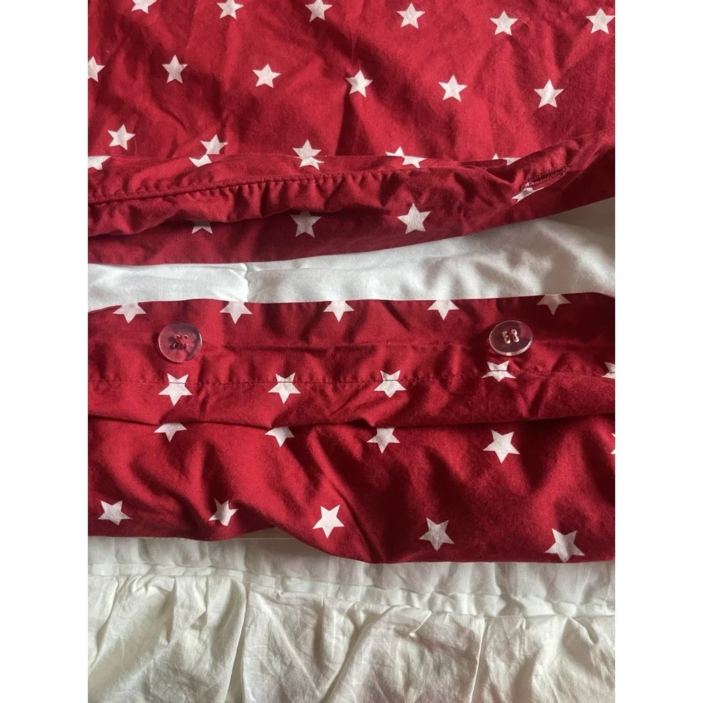 Pottery Barn‎ Kids Twin Duvet Cover Bedspread Red w/White Stars Organic Cotton